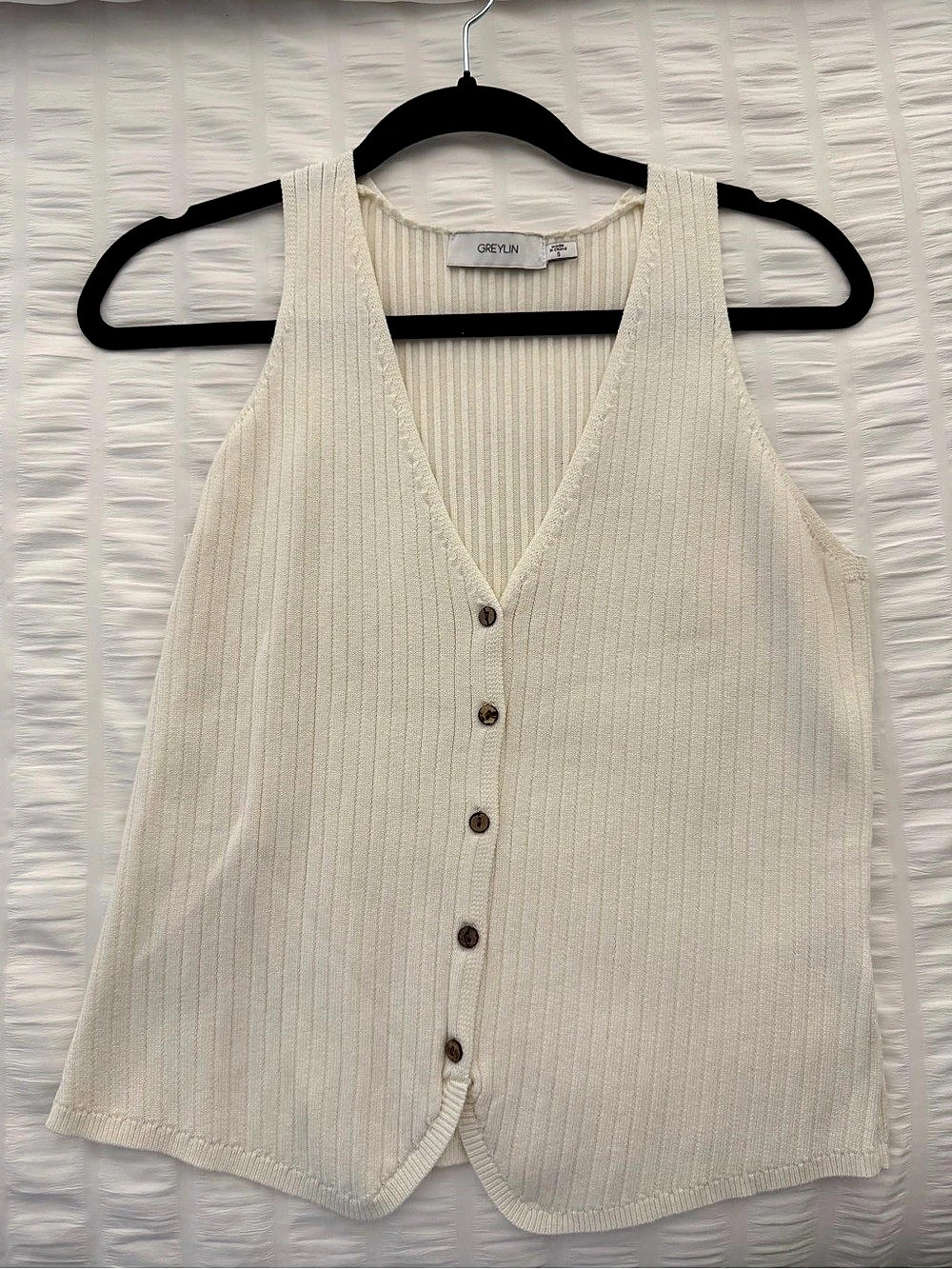 GREY LIN Ribbed V-Neck Sweater Vest in Cream Small Like New
